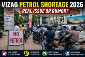 Vizag petrol shortage long queues at petrol bunk 2026