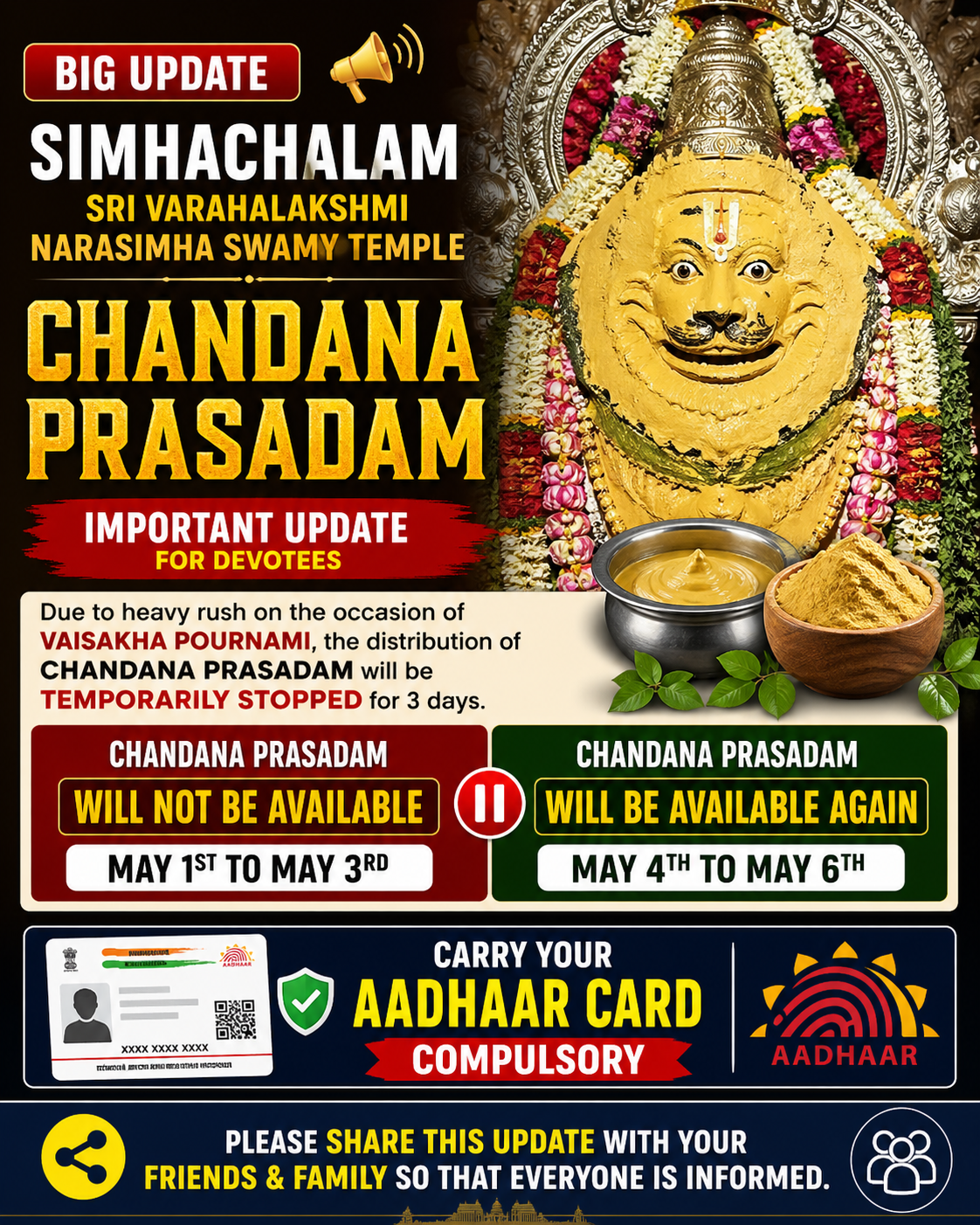 Vizag Simhachalam Chandana Prasadam distribution update May 2026