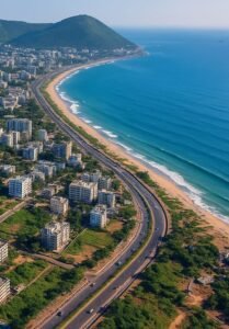 Vizag city view with beach hills Visakhapatnam coastal city