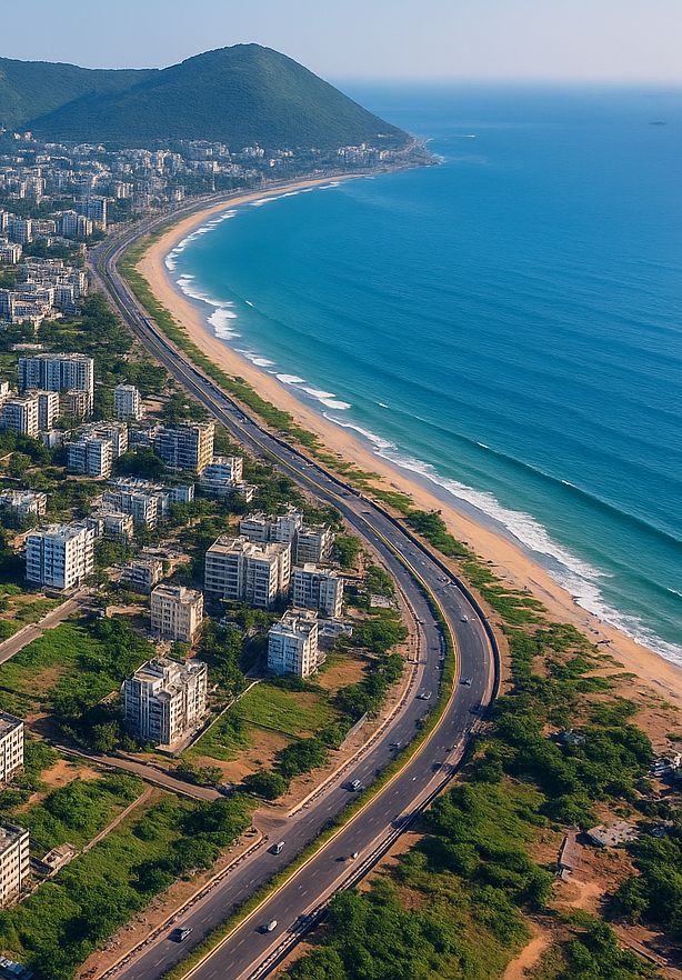 Vizag city view with beach hills Visakhapatnam coastal city