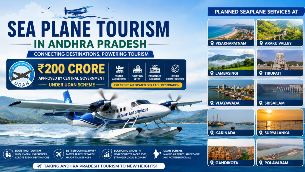 Sea Plane Tourism services approved in Andhra Pradesh under UDAN scheme connecting Vizag Araku Tirupati Vijayawada and other tourist destinations