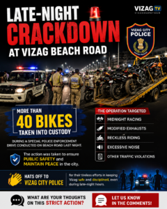 Vizag Police take more than 40 bikes into custody during a late-night enforcement drive on Beach Road