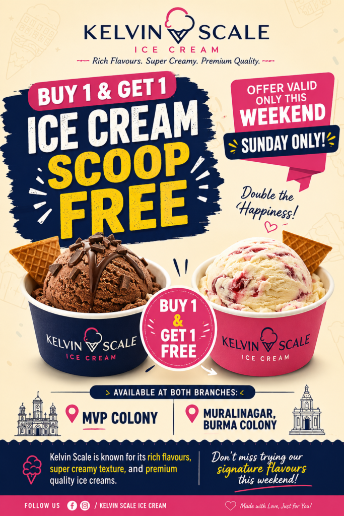 Kelvin Scale Ice Cream Buy 1 Get 1 Free offer in Vizag