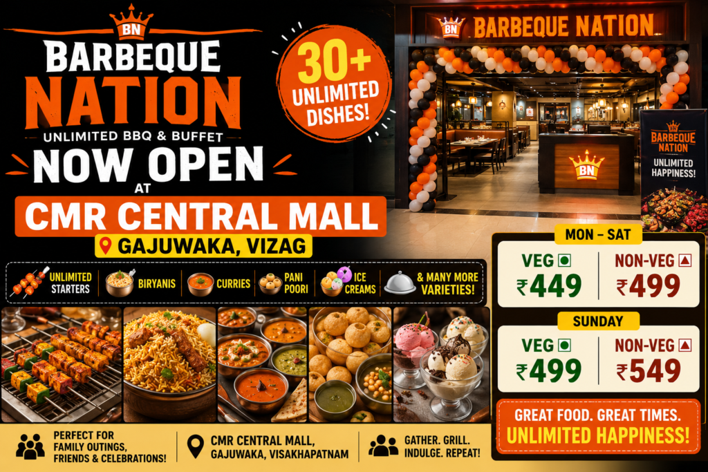Newly opened Barbeque Nation outlet at CMR Central Mall in Gajuwaka, Visakhapatnam.