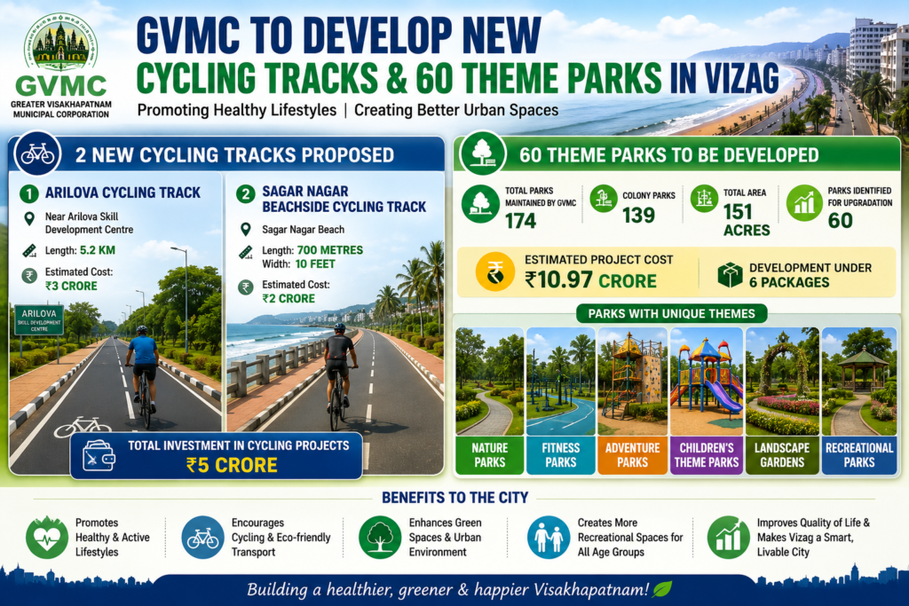 Proposed cycling track and theme park development projects in Visakhapatnam by GVMC.