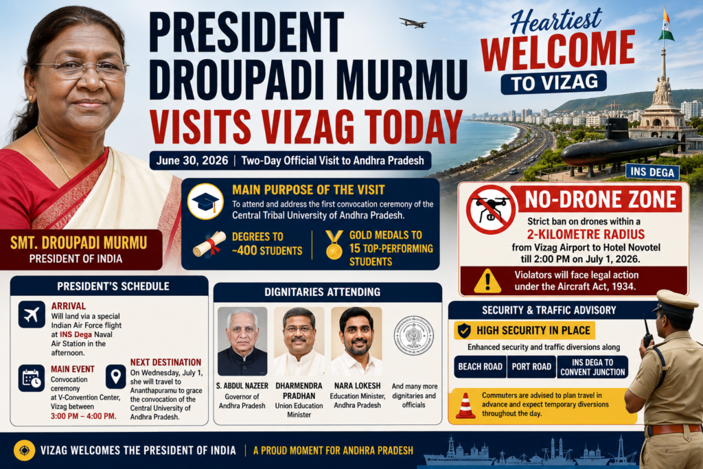 President Droupadi Murmu arriving in Visakhapatnam for her official Andhra Pradesh visit.