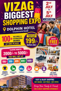 Visitors shopping at the Vizag Shopping Expo held at Dolphin Hotel with branded fashion and lifestyle stalls.