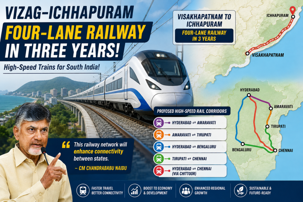 Chandrababu Naidu announces Vizag to Ichchapuram four-line railway and high-speed rail plans