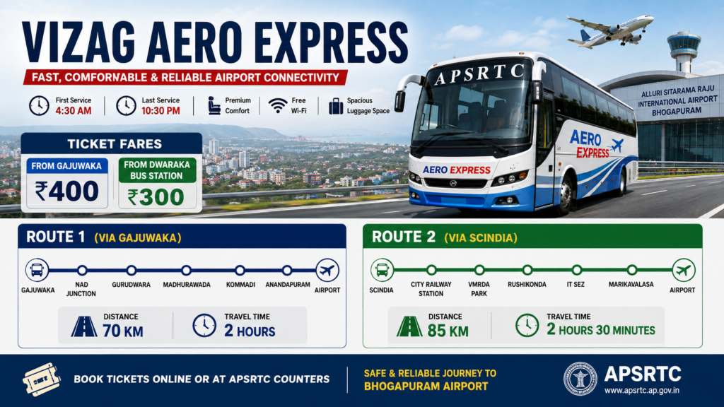 Vizag Aero Express airport bus routes fares and timings for Bhogapuram Airport