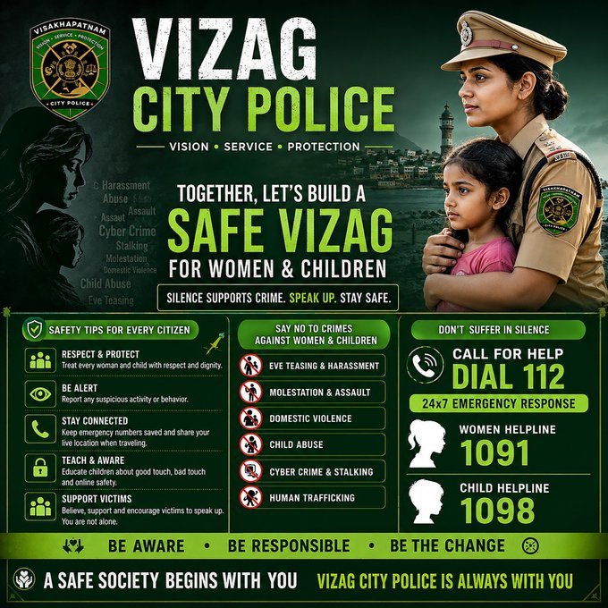 Vizag City Police Safe Vizag campaign for women and children safety awareness