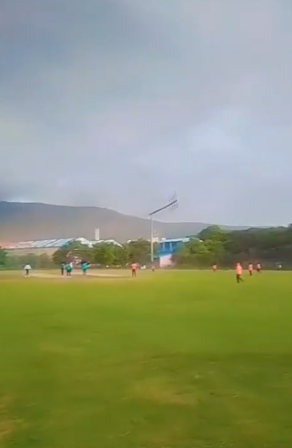 Floodlight collapsed at Vizag Railway Stadium after strong winds during heavy rain in Visakhapatnam