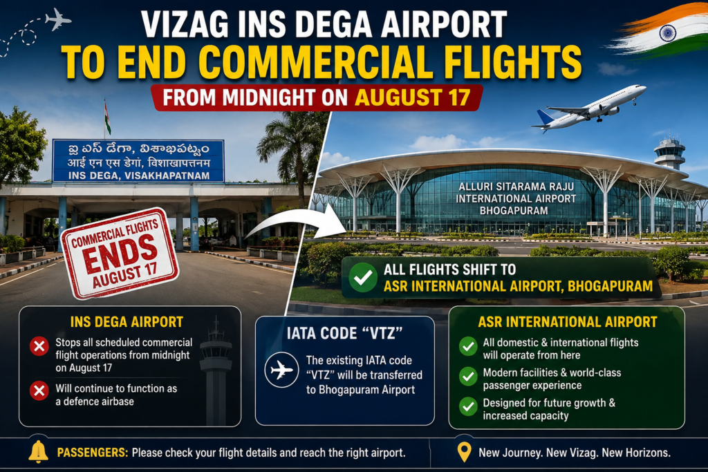 INS Dega Airport commercial flights shift to ASR International Airport Bhogapuram from August 17