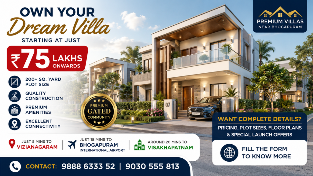 Luxury villas near Bhogapuram International Airport starting at ₹75 Lakhs