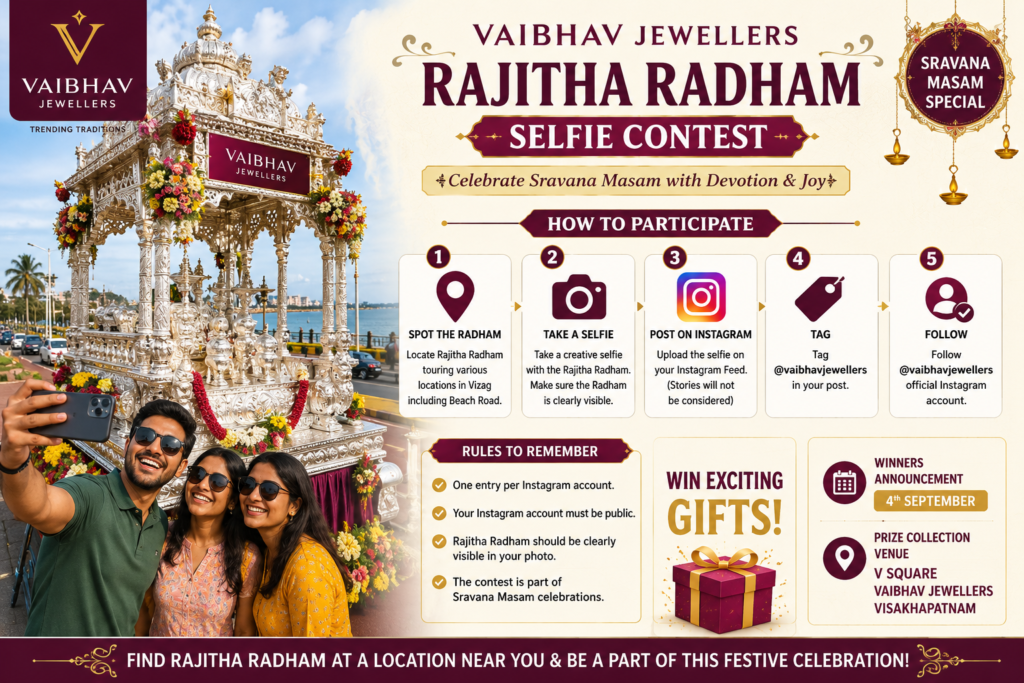 Visitors taking selfies with Vaibhav Jewellers Rajitha Radham in Visakhapatnam.