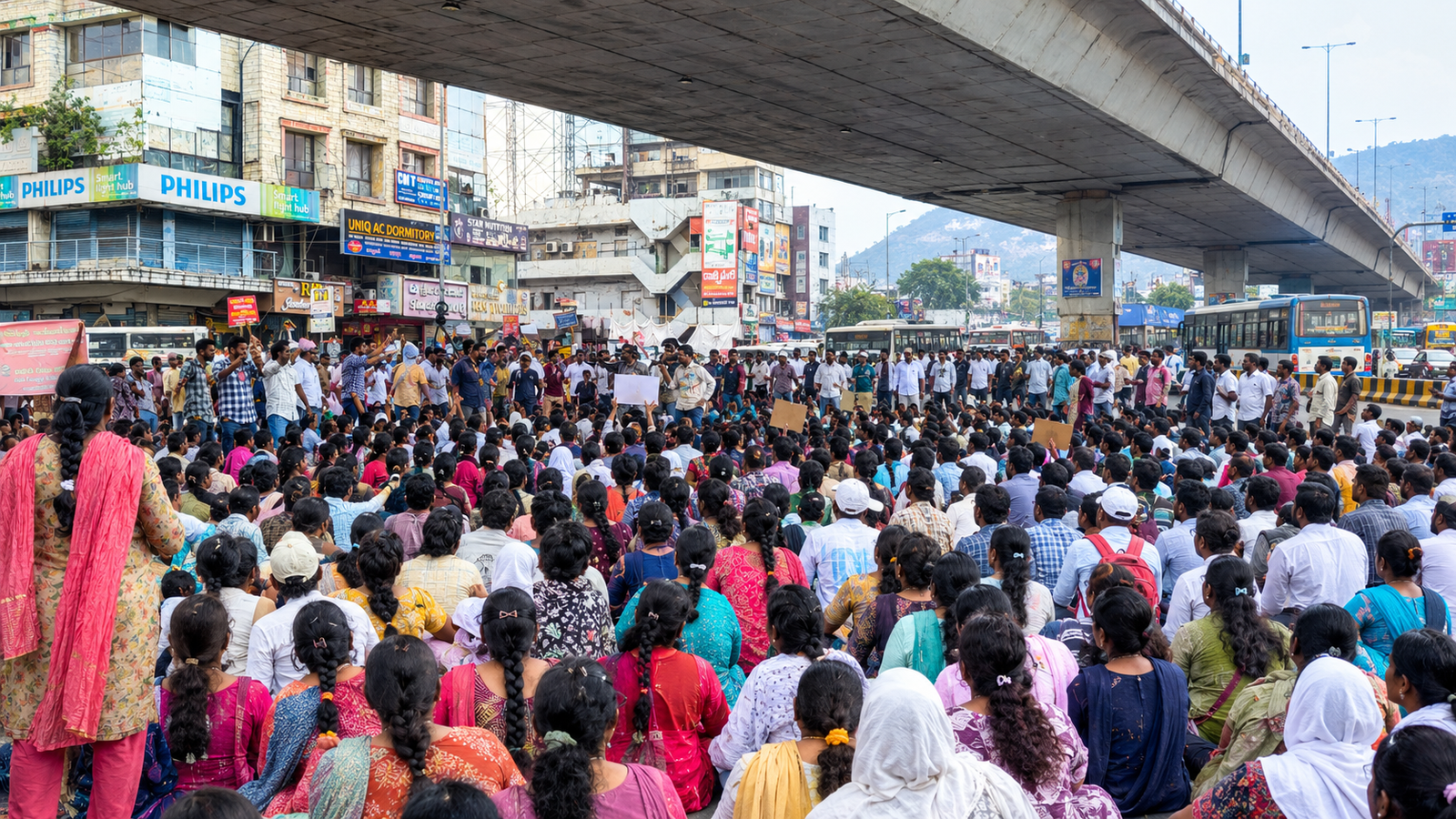 SGSW employees protest at RTC Complex in Vizag