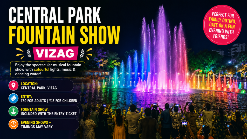 Central Park Fountain Show in Vizag with colorful musical fountains