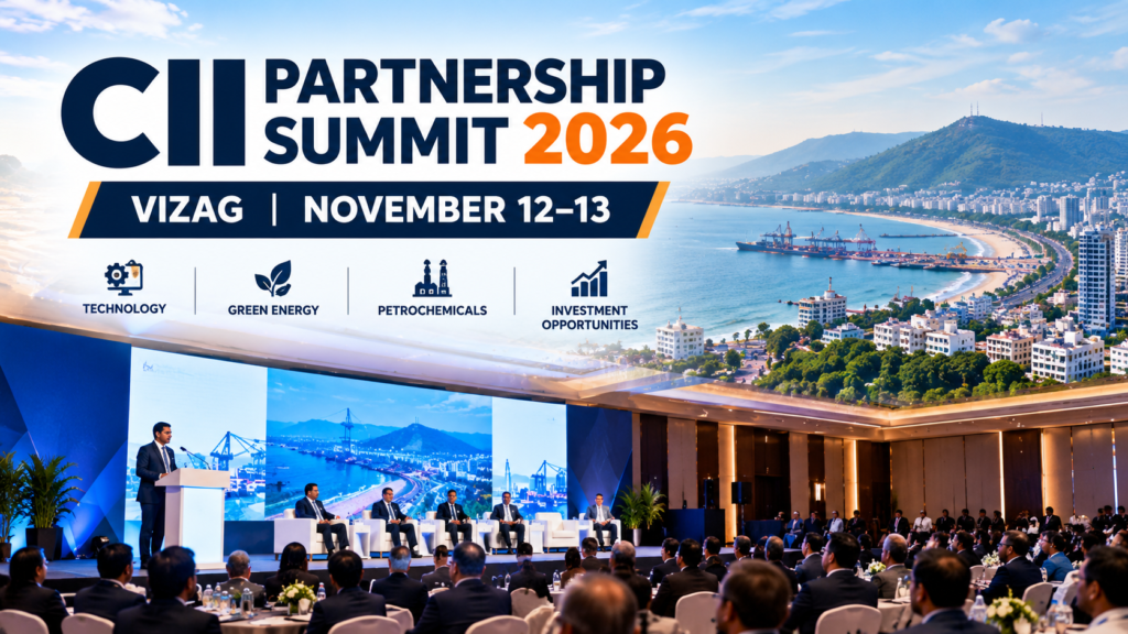 Illustrative corporate conference scene for the CII Partnership Summit 2026 in Visakhapatnam