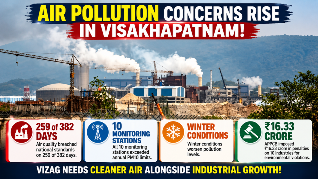 Industrial and port skyline in Visakhapatnam illustrating air pollution concerns
