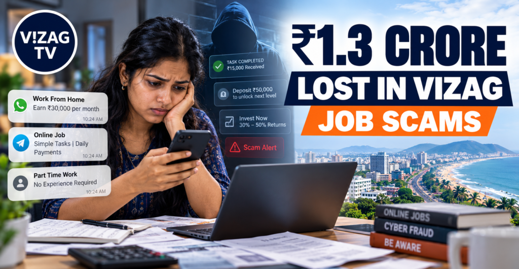 Illustrative image representing fake work-from-home job scams affecting Visakhapatnam residents