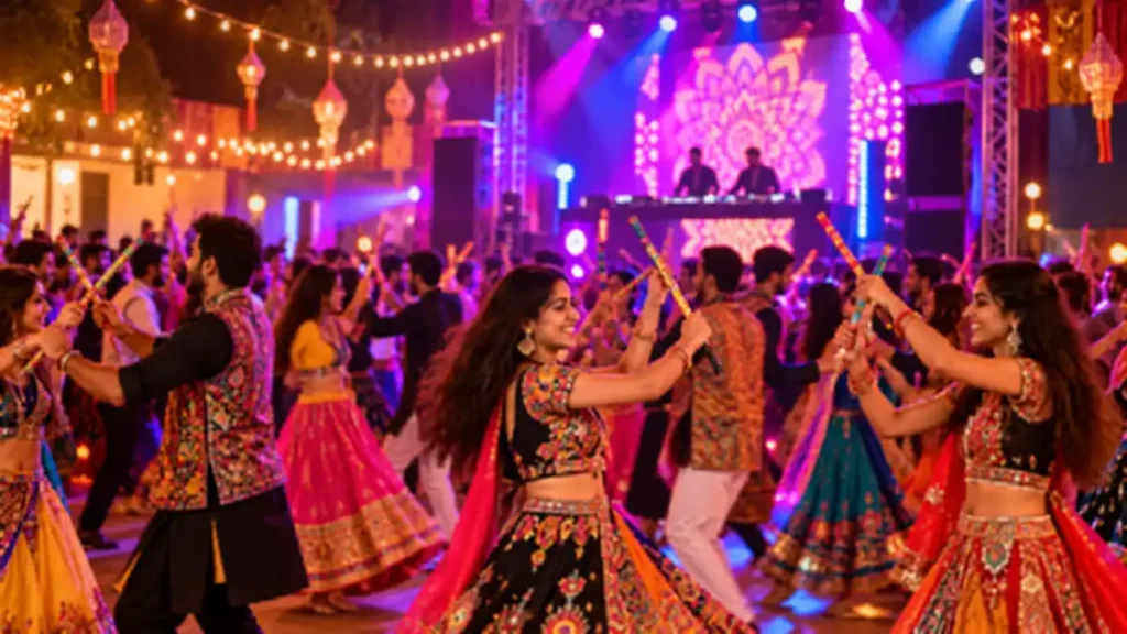 Illustrative Garba and Dandiya dance scene for an October Dandiya event in Vizag.