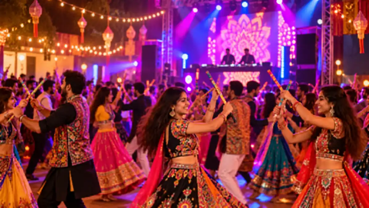 Illustrative Garba and Dandiya dance scene for an October Dandiya event in Vizag.